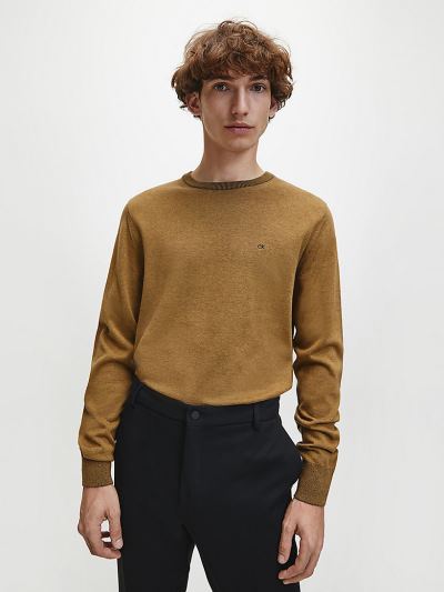 Calvin Klein Ruhák HU383047 | Calvin Klein Organic Cotton Silk Férfi Pulóver Barna